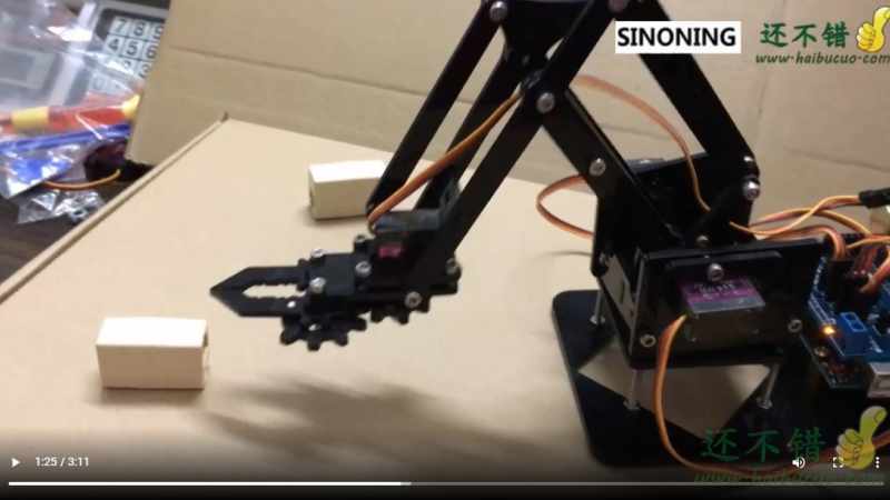 视频:亚克力机械臂4dof机器人arduino旋钮控制