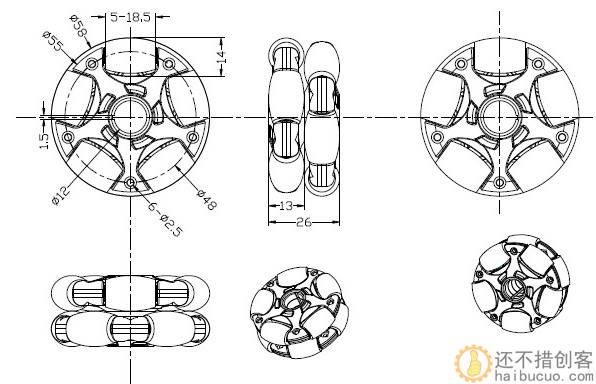 58mm全向轮 福来轮 Omni Wheel 轮子 ROS平台全向运动 多方位移动