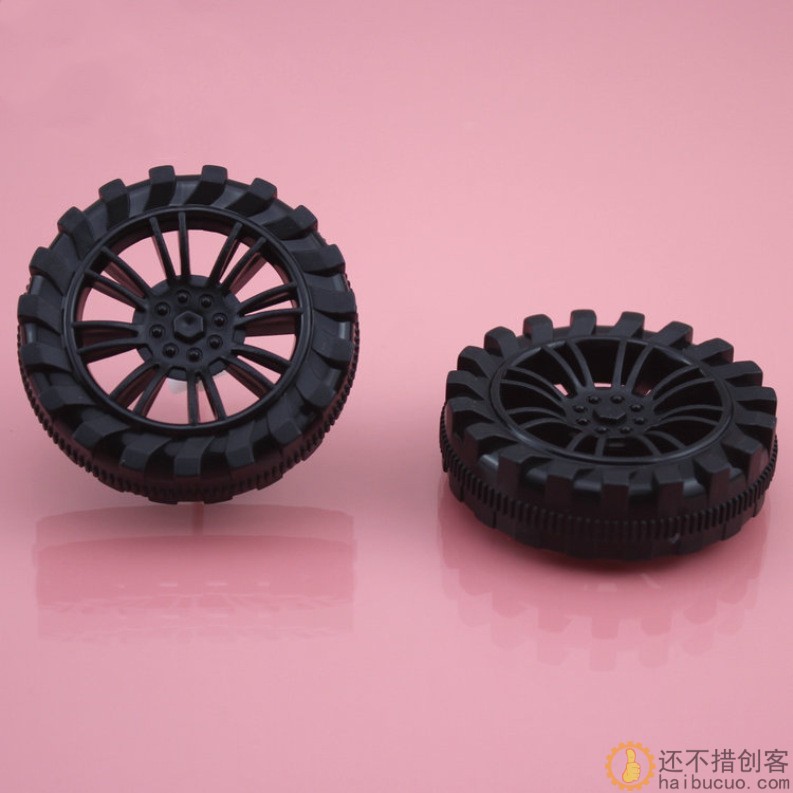 越野塑轮 塑料车轮 玩具车轮 科技积木零件 内八支撑 粗黑 W32