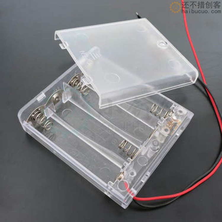 DIY 四节五号电池盒 4节5号透明电源盒 6v串联带盖开关带线电池盒