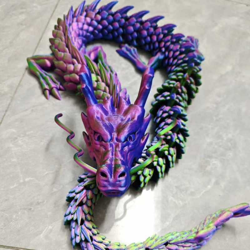 3d打印关节龙中国龙模型玩具摆件炫彩系列卡通全身可动龙造景装饰30cm 3D36